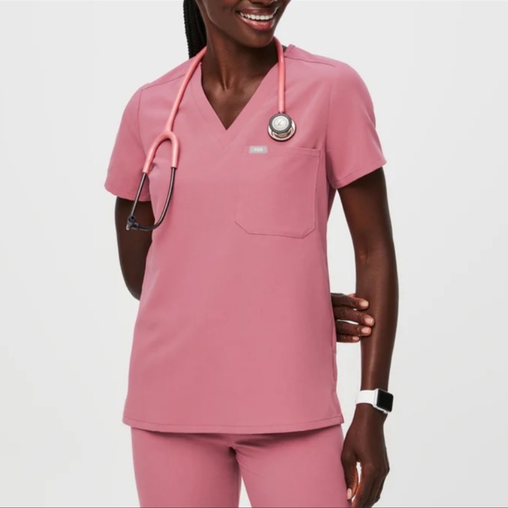 FIGS Chalk Pink Catarina One Pocket Scrub Top